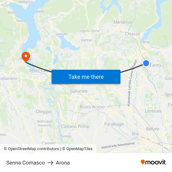 Senna Comasco to Arona map