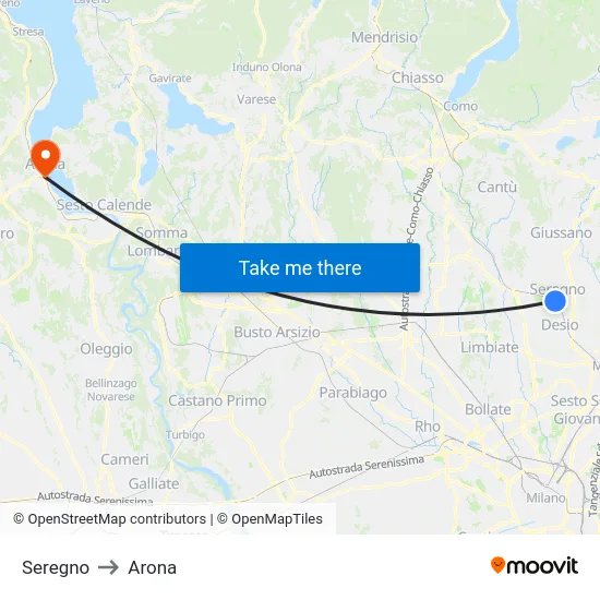 Seregno to Arona map