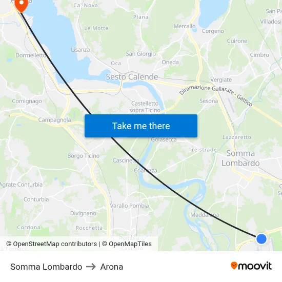 Somma Lombardo to Arona map