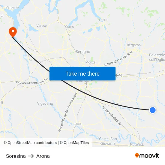 Soresina to Arona map