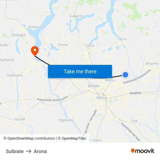 Sulbiate to Arona map
