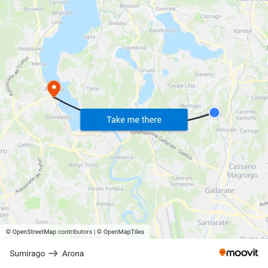 Sumirago to Arona map