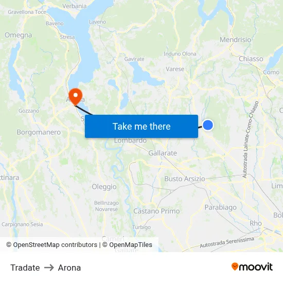Tradate to Arona map