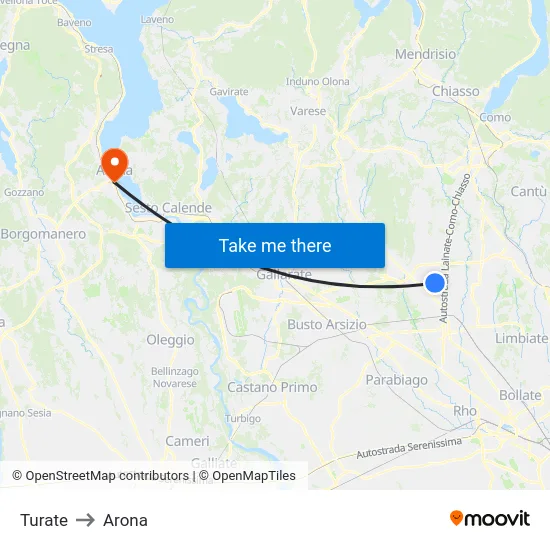 Turate to Arona map