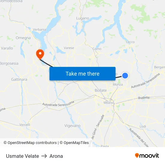 Usmate Velate to Arona map