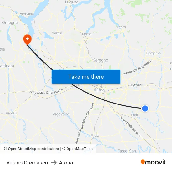 Vaiano Cremasco to Arona map