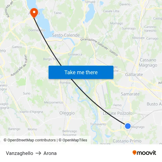 Vanzaghello to Arona map