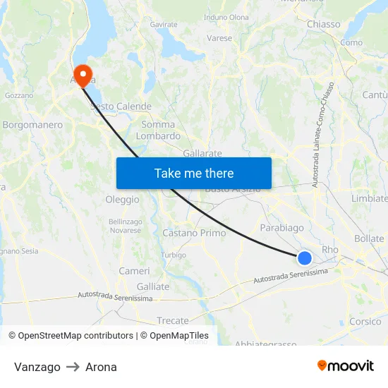 Vanzago to Arona map