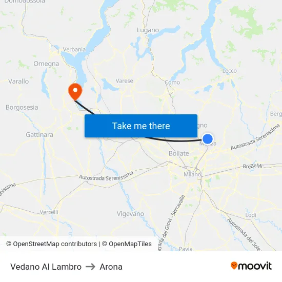 Vedano Al Lambro to Arona map