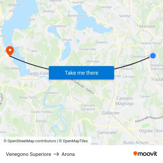 Venegono Superiore to Arona map