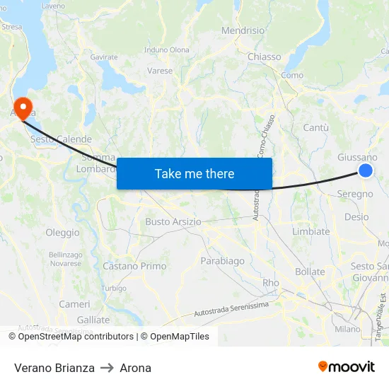 Verano Brianza to Arona map