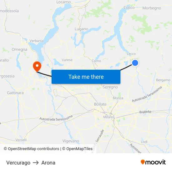 Vercurago to Arona map