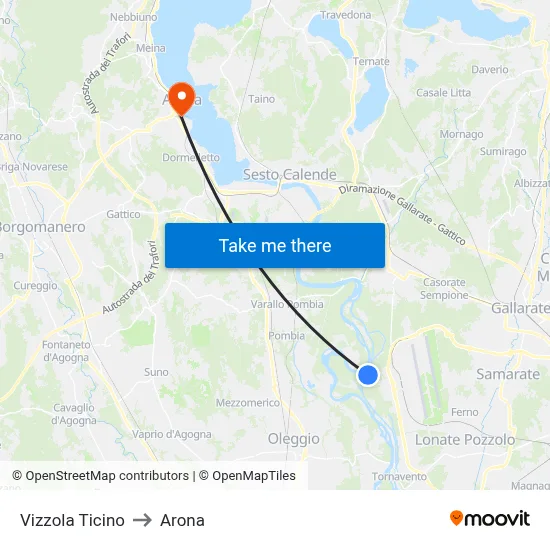 Vizzola Ticino to Arona map