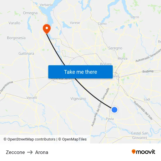 Zeccone to Arona map