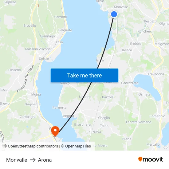 Monvalle to Arona map