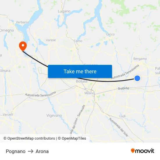 Pognano to Arona map