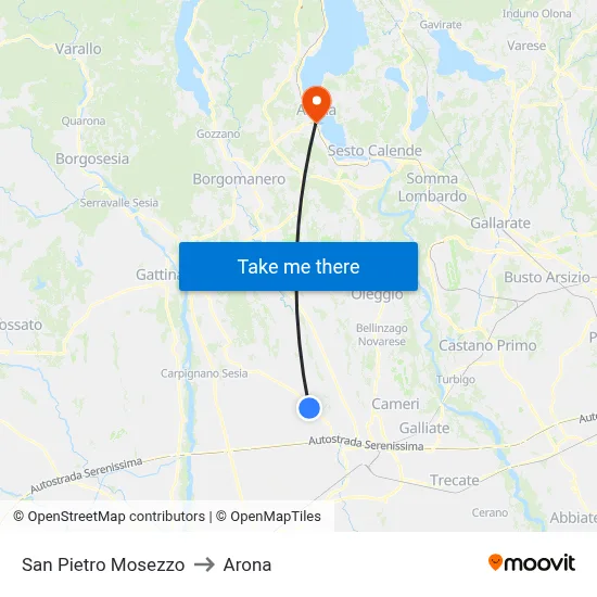 San Pietro Mosezzo to Arona map