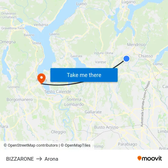 BIZZARONE to Arona map