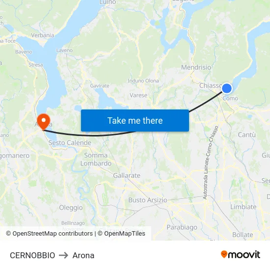 Cernobbio to Arona map