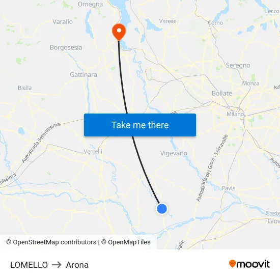 Lomello to Arona map