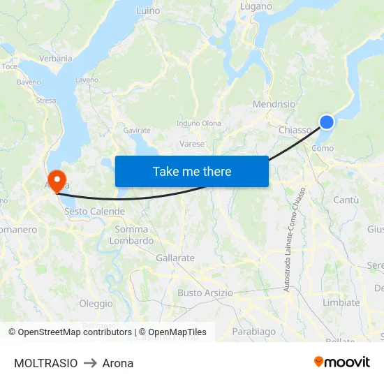 Moltrasio to Arona map