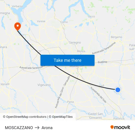 Moscazzano to Arona map