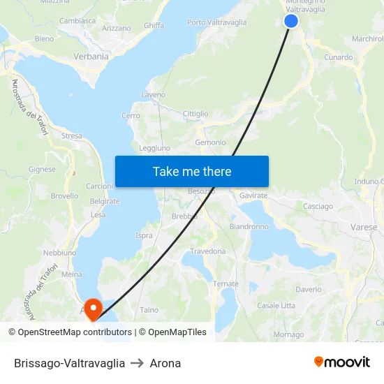 Brissago-Valtravaglia to Arona map