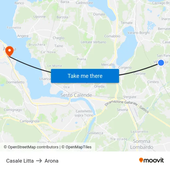 Casale Litta to Arona map