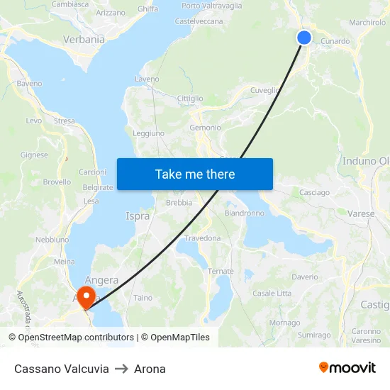 Cassano Valcuvia to Arona map