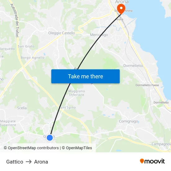 Gattico to Arona map