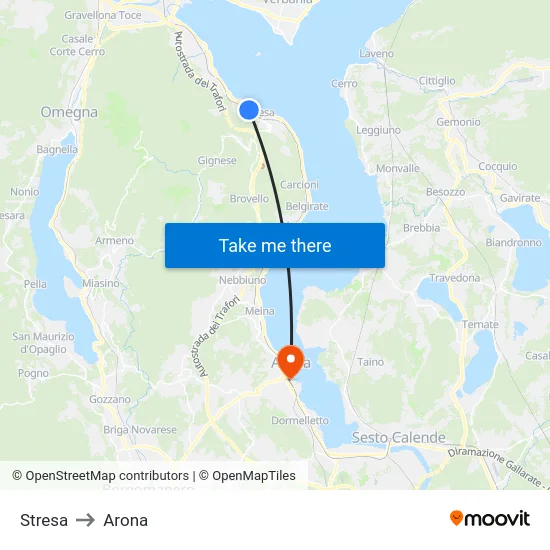 Stresa to Arona map