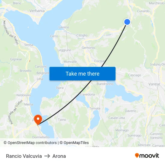 Rancio Valcuvia to Arona map