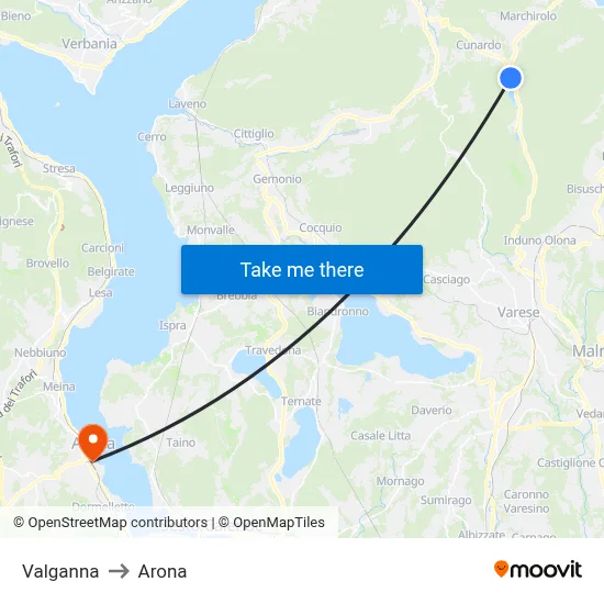 Valganna to Arona map
