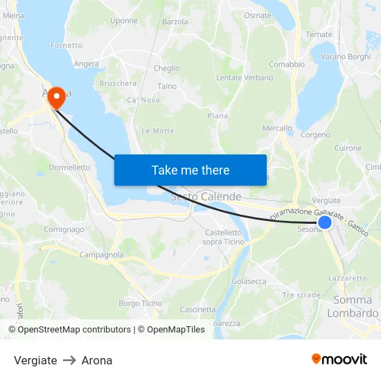 Vergiate to Arona map