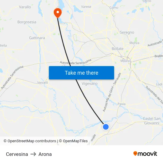 Cervesina to Arona map