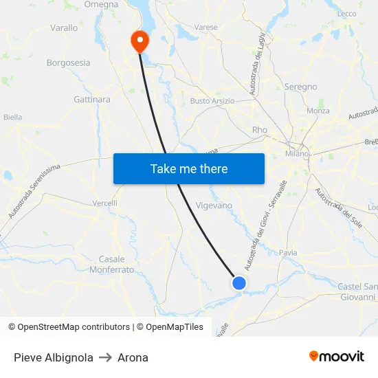 Pieve Albignola to Arona map