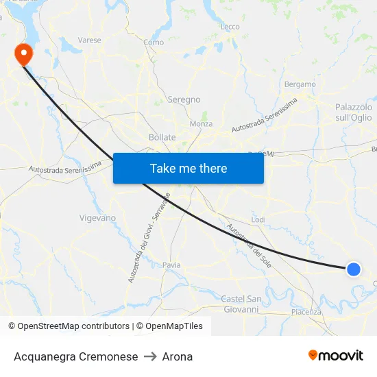 Acquanegra Cremonese to Arona map