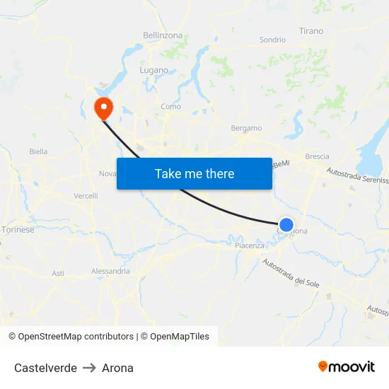 Castelverde to Arona map