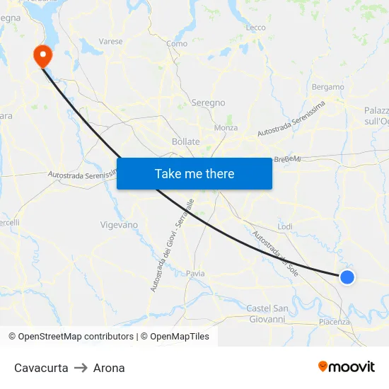 Cavacurta to Arona map