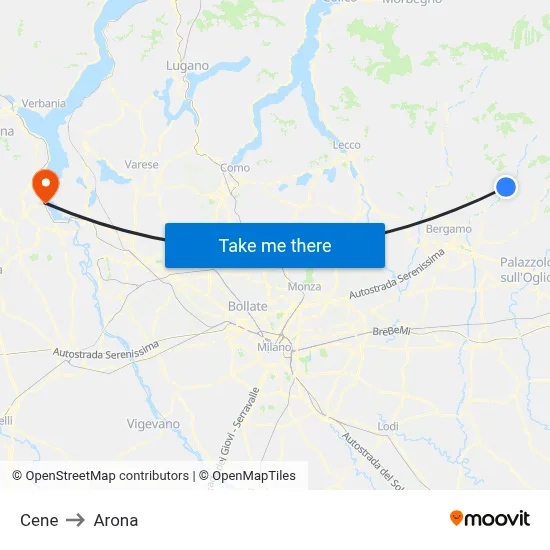 Cene to Arona map