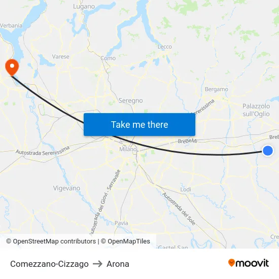 Comezzano-Cizzago to Arona map