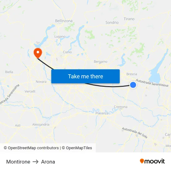 Montirone to Arona map