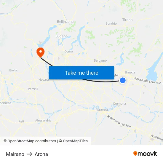Mairano to Arona map
