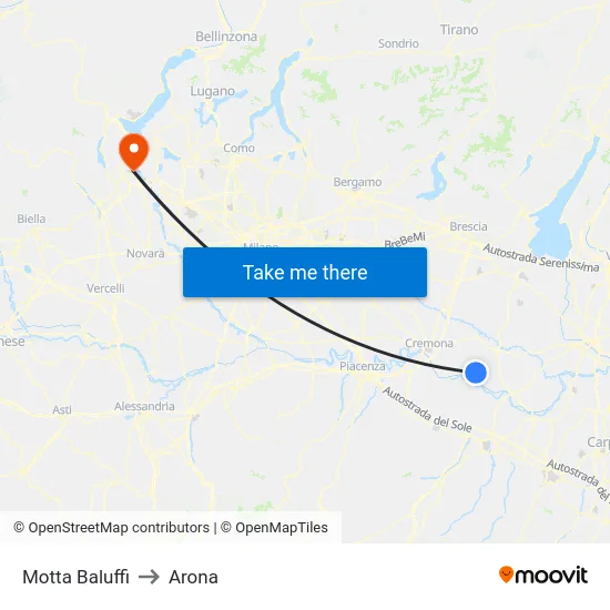 Motta Baluffi to Arona map