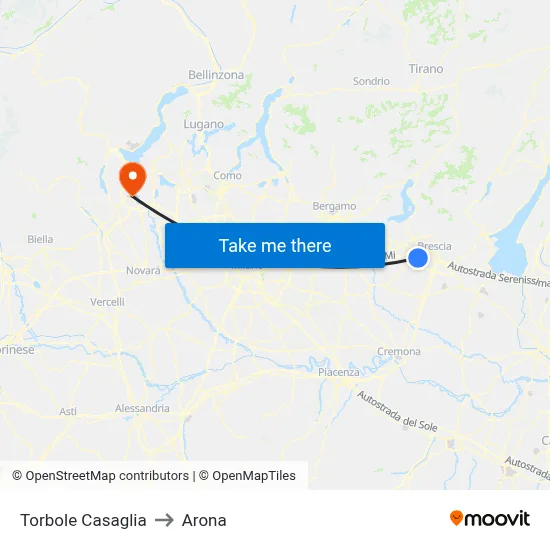 Torbole Casaglia to Arona map