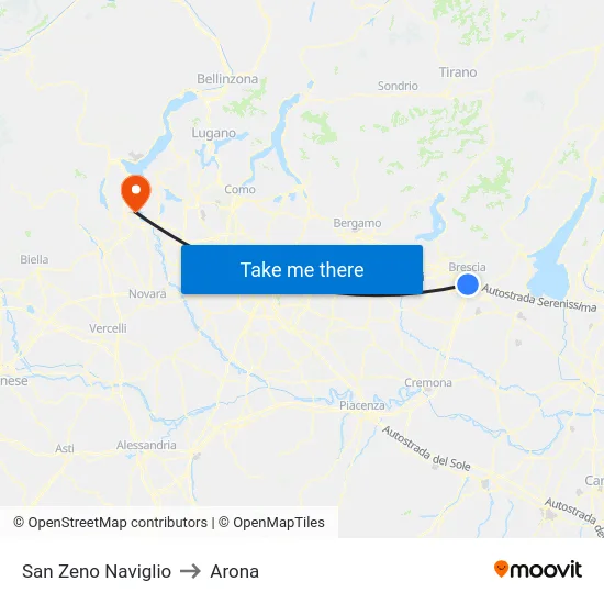 San Zeno Naviglio to Arona map