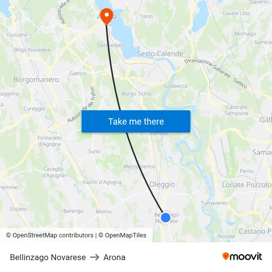 Bellinzago Novarese to Arona map