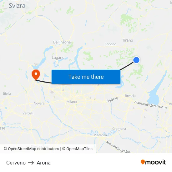 Cerveno to Arona map