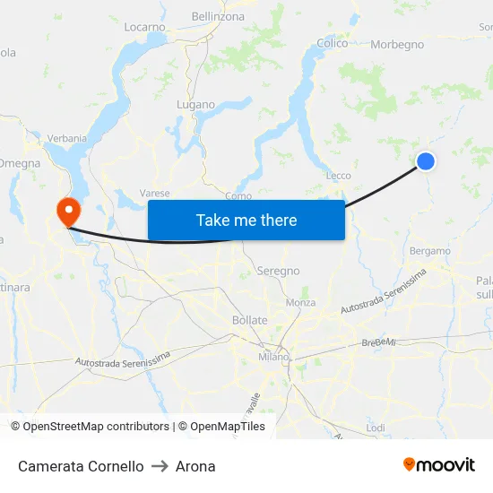 Camerata Cornello to Arona map