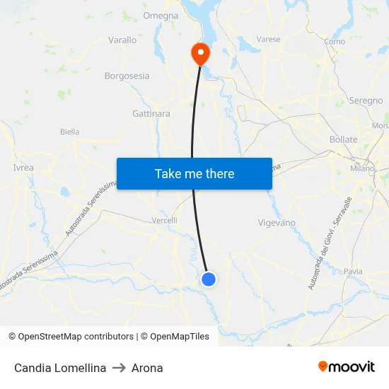 Candia Lomellina to Arona map